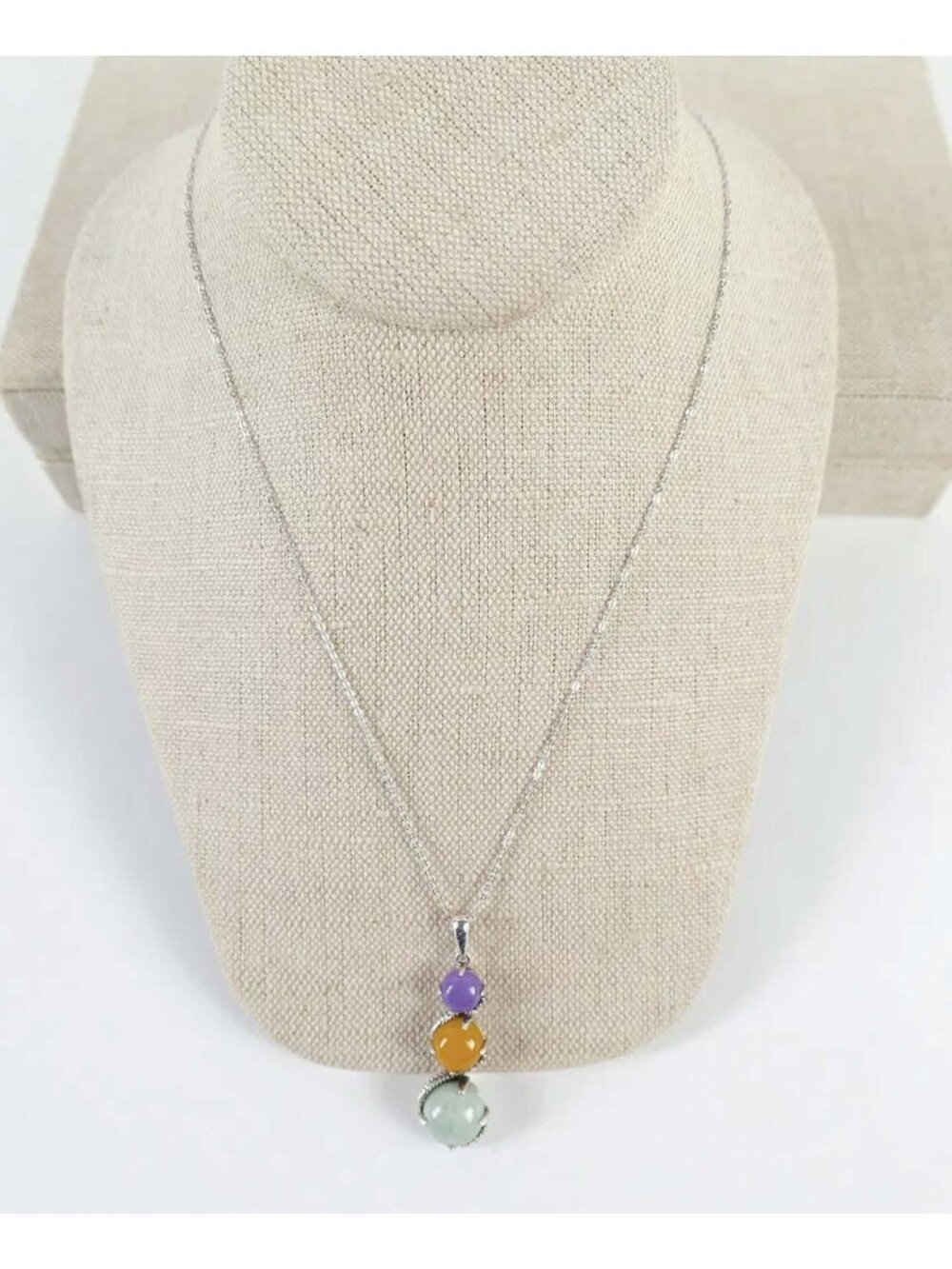 Jade Sterling Silver Tri-color Pendant Chakra 18" Necklace - Picture 2 of 16